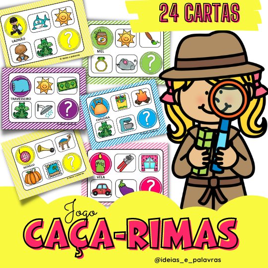 Jogo Pedagógico das Rimas para Alfabetização Infantil, 24 cartas, Ideias  e Palavras