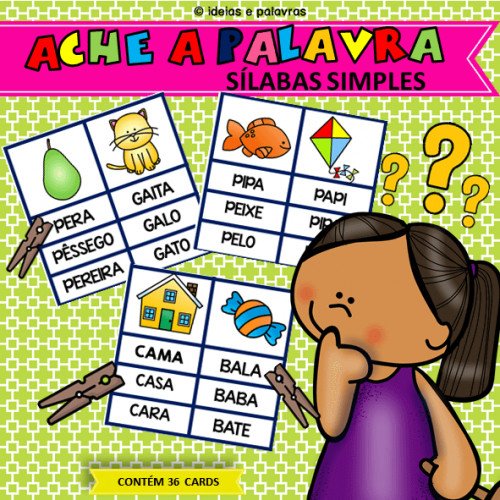 Ache a Palavra Sílabas Simples 36 cartas| Jogo Pedagógico para educação infantil