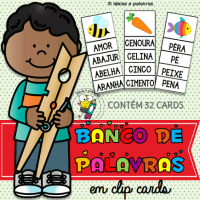 Banco de palavras e gabarito | Jogo Pedagógico com 32 Cartas para Atividade de Alfabetização Infantil