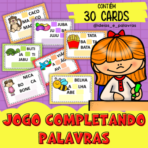 Banco de palavras e gabarito  Jogo Pedagógico com 32 Cartas para