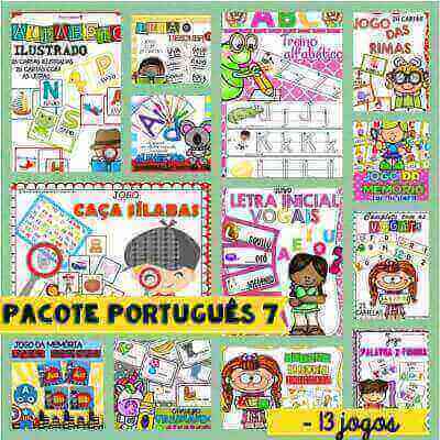 Pacote 7 Português com 13 Jogos Pedagógicos para Atividades de Alfabetização e Letramento