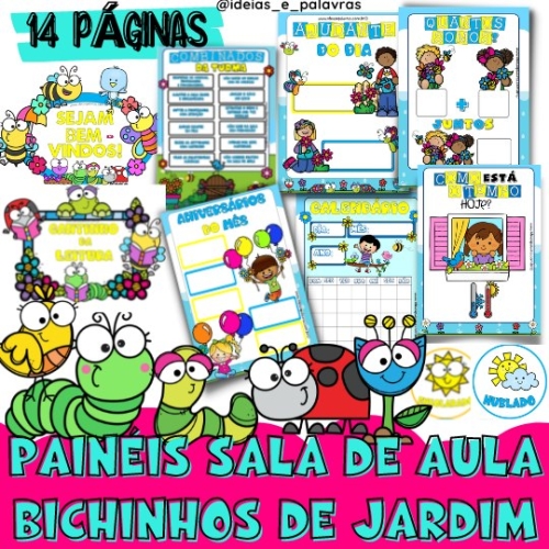 Painéis Decoração de Sala de Aula Bichinho de Jardim para Educação Infantil