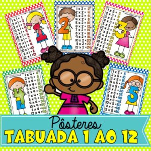 Tabuada de Parede com 12 Pôsters + 12 Cards | Alfabetização Infantil