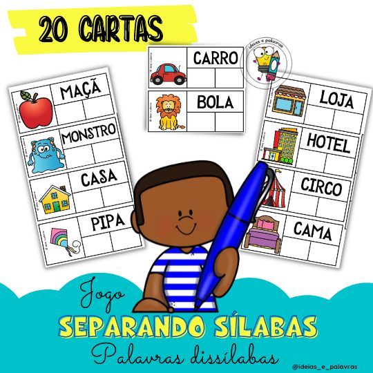 O Que está escrito? Sílabas Simples, Jogo Pedagógico com 28 Cartas para  Atividade de alfabetização, Ideias e Palavras
