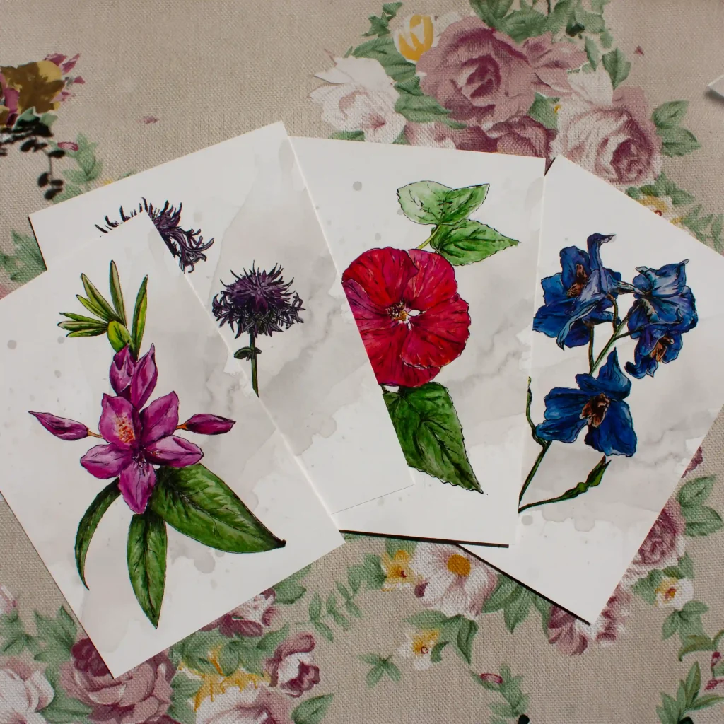 Postkarten mit Blumen Aquarell