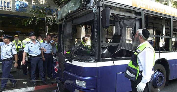 Wikipedia : Illustrativt bilde. Bussbombing i Tel Aviv 2002