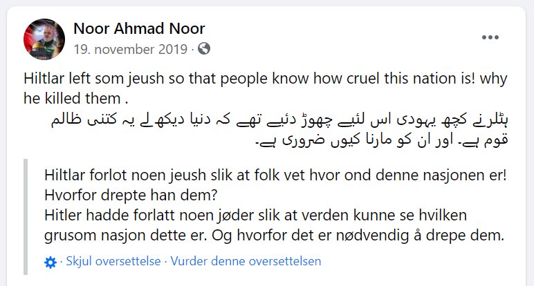 Skjermdump fra Imam Noor Ahmads Facebook-side.