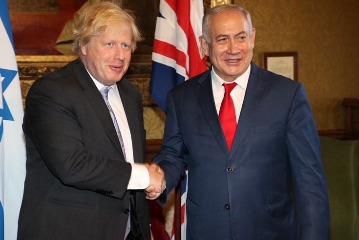 Storbritannias statsminister Boris Johnson og Israels tidligere statsminister Benjamin Netanyahu. Foto: https://www.flickr.com/photos/foreignoffice/28765572448.