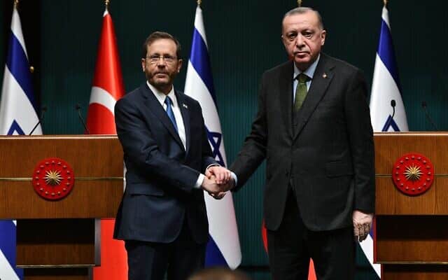 Isaac Herzog og Recep Erdogan i Ankara, mars 2022. Foto: Haim Zach/GPO.