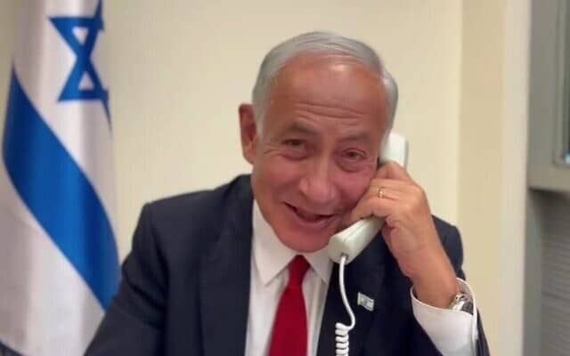 Netanyahu i telefonsamtale med Isaac Herzog sent onsdag kveld. Foto: Talsperson i Likud, i The Times of Israel.