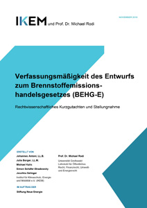 Cover Verfassungsmäßigkeit des Entwurfs zum Brennstoffemissionshandelsgesetzes (BEHG-E)