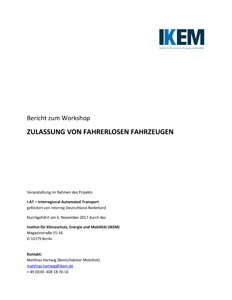 Cover Bericht zum Workshop Zulassung von fahrerlosen Fahrzeugen""