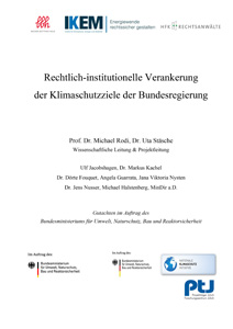 Cover Rechtlich-institutionelle Verankerung der Klimaschutzziele der Bundesregierung