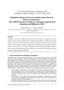 Cover Regulative framework for overhead contact lines for trucks on motorways – The AMELIE project aiming at a European approach of financing and billing for ERS