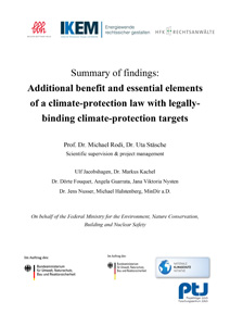 Cover Additional benefit and essential elements of a climate-protection law with legally-binding climate-protection targets