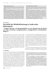 Cover Das Recht der Windkraftnutzung zu Lande unter Reformdruck – Zwingen Planungs- und Akzeptanzdefizite zu einer Neujustierung der Rechte von Staat