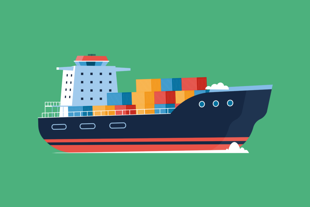 Cargo ship on green background