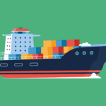 Cargo ship on green background