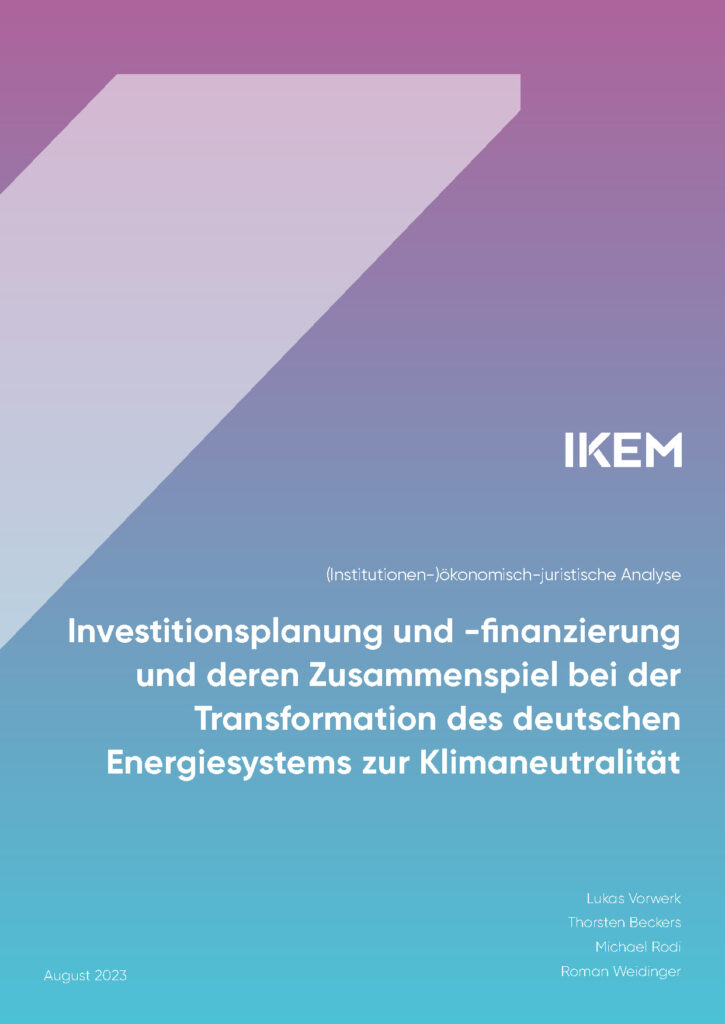 Cover der Studie Investitionsplanung und -finanzierung und deren Zusammenspiel bei der Transformation des deutschen Energiesystems zur Klimaneutralität