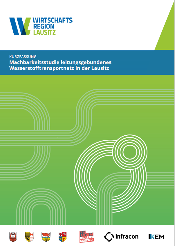 Cover der Machbarkeitsstudie "Leitungsgebundenes Wasserstofftransportnetz in der Lausitz"