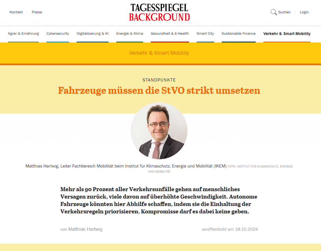 Screenshot, Webseite des Tagesspiegel Backgrounds Verkehr & Smart Mobility