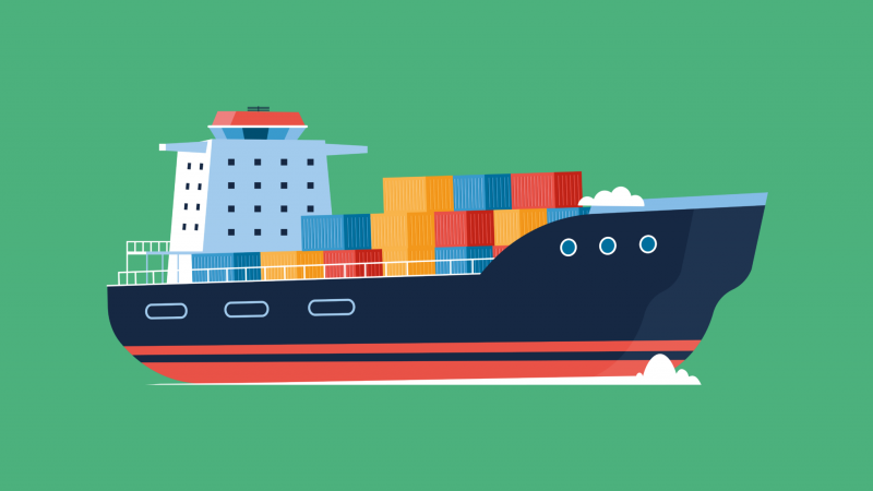 Cargo ship on green background