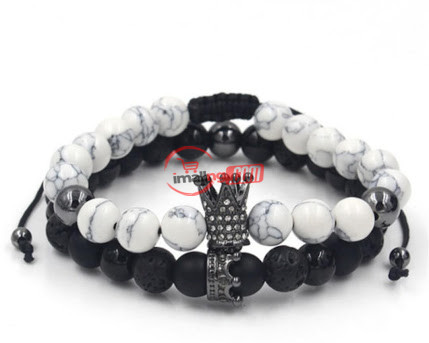 Studded Crown Stone Elastic Beaded Bracelet