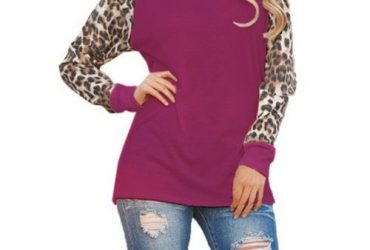 Purple-Large Women's Loose T-shirt Leopard Print Chiffon Long Sleeve TopProduct