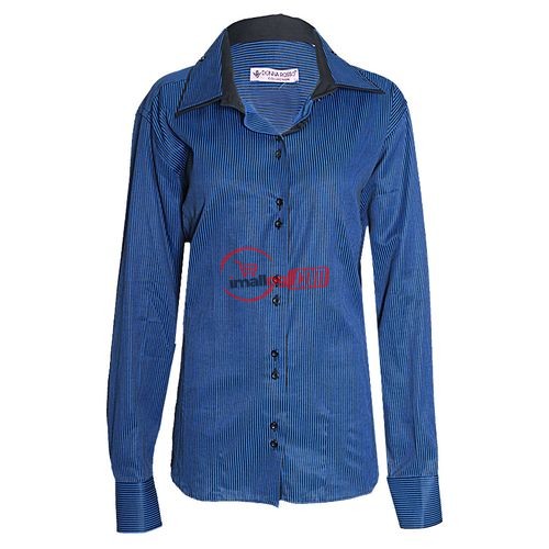 Donna Rosso Women's Stripped Long Sleeve Shirt – Blue & Black (LSH-1199)