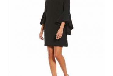 Shift Dress With Bell Sleeves – Black