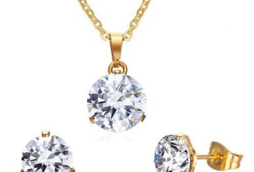 Simple Stainless Steel Gold Jewelry Sets For Women Rhinestone Crystal Wedding Necklace Earring Set For Ladies