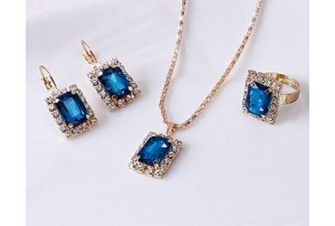 3 In 1 Crystal Classic Jewelry Set- Blue