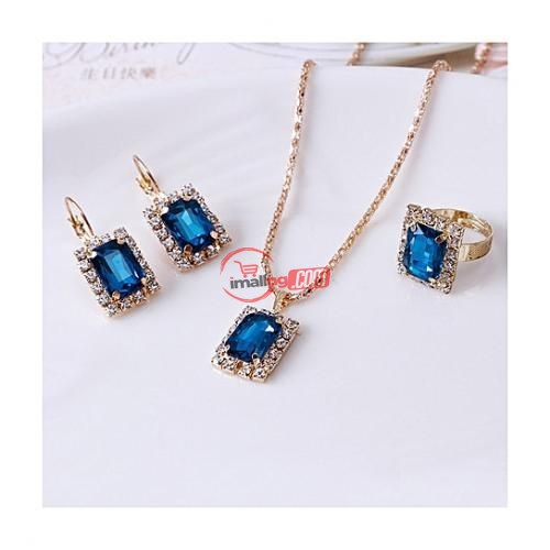 3 In 1 Crystal Classic Jewelry Set- Blue