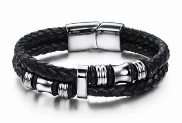 Men's Silver Pendant Leather Bracelet