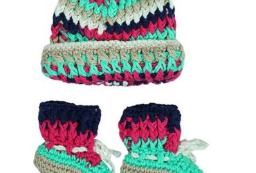 Baby Crotchet Cap And Socks Set – Grey/Green