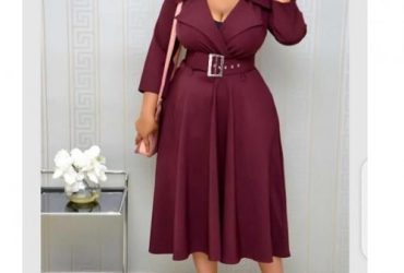 Exaggerated Collar Skater Dress – Wine