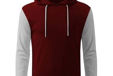 Danami Long Contrast Sleeve Hooded T-Shirt – Wine & Grey