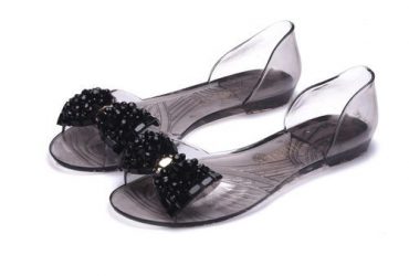 Beaded Black-Holly Shark Transparent Sals,Summer Flat Jelly Shoes,Glass Drill,Butterfly Knot Fashion Shoes,Plastic Fishmouth Shoes