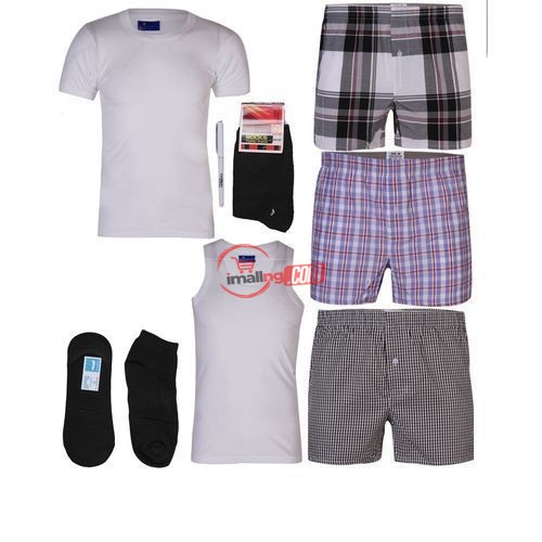 Men's Underwear Bundle Set- 3 Singlet,3 Boxer,3 Socks, 3 Round Neck