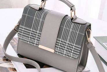Portable Plaid PU Leather Handbag – Grey