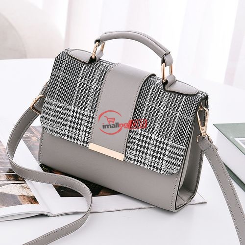 Portable Plaid PU Leather Handbag – Grey