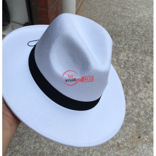 Vintage Clic Felt Jazz Fedoras Hats Large Brim Cloche Cowboy Panama For Women Men Black Red Trilby Derby Bowler & Top Hat(White)