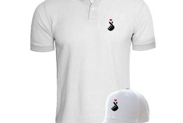 Chrysolite Designs Korean Single Snap Love Hand Polo & Cap Bundle – White