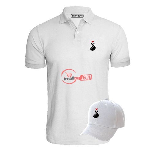 Chrysolite Designs Korean Single Snap Love Hand Polo & Cap Bundle – White