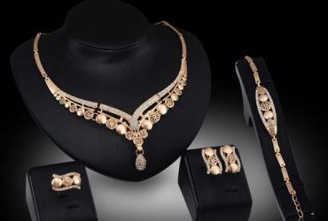 4-in-1 Earring Necklace Bracelet Gold Plated Silver Studded Jewelry Set