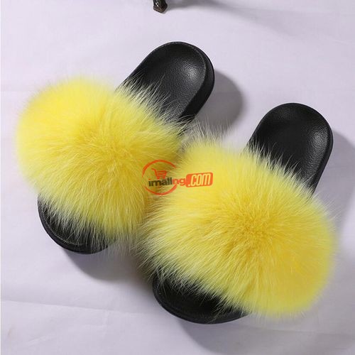 Glaforny Real Fox Fur Slippers Spring Summer Autumn Winter Slides Women Sliders Outdoor Indoor