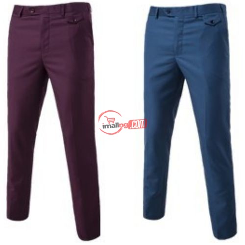 2-in-1 Men's Suit Pants Straight Trousers-Red/Blue