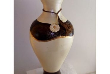 Large Floor Standing Cream & Brown With A Touch Of Gold Ceramic Flower Vase – 85cm