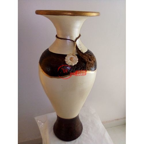 Large Floor Standing Cream & Brown With A Touch Of Gold Ceramic Flower Vase – 85cm