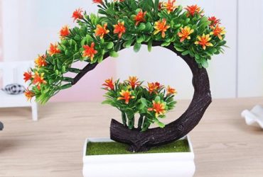 Bonsai Tree Square Pot Artificial Planter Plant Flower Office Home Garden Decor Orange